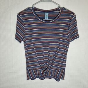 M Fasis L Stripe Crop Top Women’s Twist Front Lettuce Hem Y2K Stretch Tee